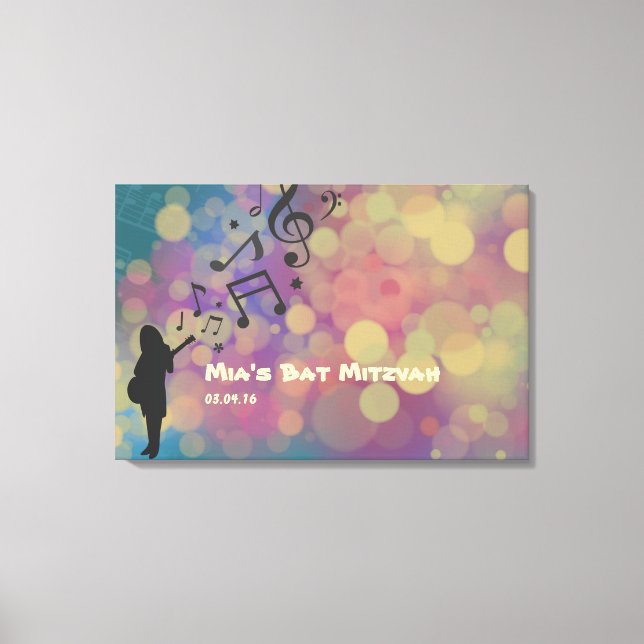 Guitar Girl Bat Mitzvah Sign-In Board Leinwanddruck (Vorderseite)