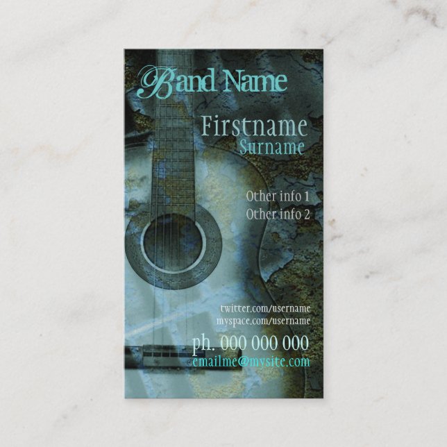 GUITAR Grunge Fantasy Vertical Business Card Visitenkarte (Vorderseite)