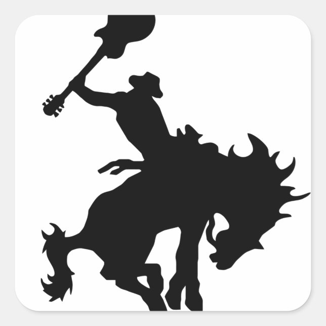 Guitar Hero rodeo Cowboy auf Pferd Quadratischer Aufkleber (Vorderseite)