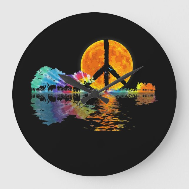 Guitar Lake Shadow Peace Liebe Guitar Hippie Große Wanduhr (Vorderseite)