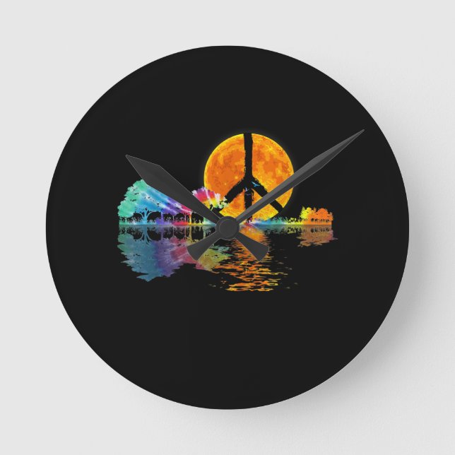 Guitar Lake Shadow Peace Liebe Guitar Hippie Runde Wanduhr (Vorderseite)