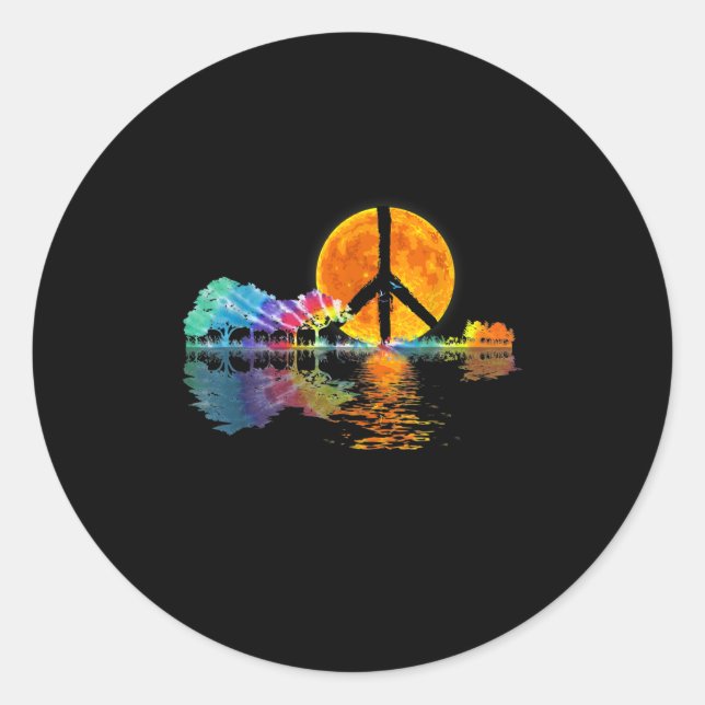 Guitar Lake Shadow Peace Liebe Guitar Hippie Runder Aufkleber (Vorderseite)