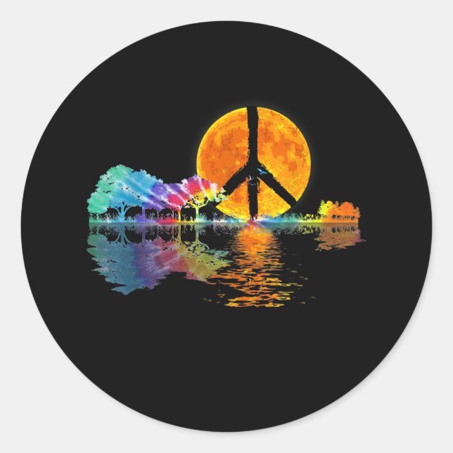 Guitar Lake Shadow Peace Liebe Guitar Hippie Runder Aufkleber (Vorderseite)