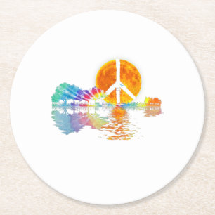 Guitar Lake Shadow Peace Liebe Guitar Hippie Runder Pappuntersetzer
