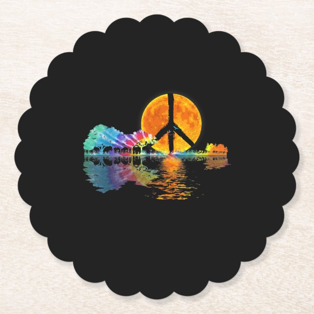 Guitar Lake Shadow Peace Liebe Guitar Hippie Untersetzer (Vorderseite)