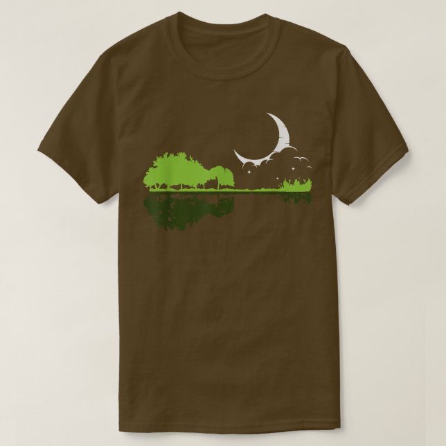 Guitar Lake Shadow Tree Moonlight Love Guitar T-Shirt (Design vorne)