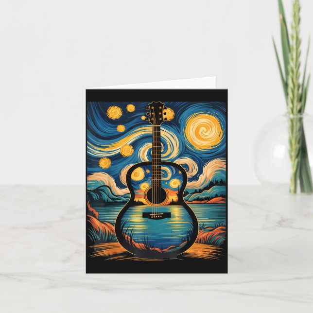 Guitar Lake Starry Night Music Guitarist Van Gogh  Karte (Vorderseite)
