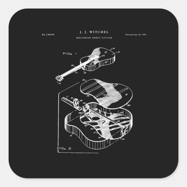 Guitar Lover | Martin Guitar Patent Quadratischer Aufkleber (Vorderseite)