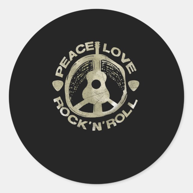 Guitar Lover | Peace Liebe Rock'N'Roll Runder Aufkleber (Vorderseite)
