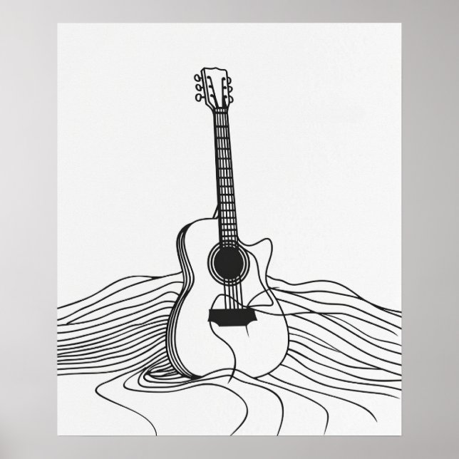 Guitar moderne minimalistische schwarze Linie Kuns Poster (Vorne)