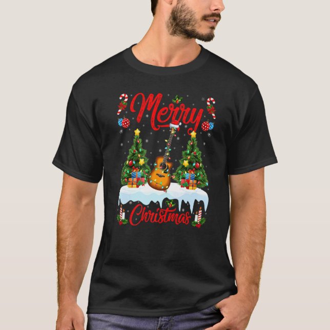 Guitar Music  Lights Xmas Tree Santa Guitar Christ T-Shirt (Vorderseite)