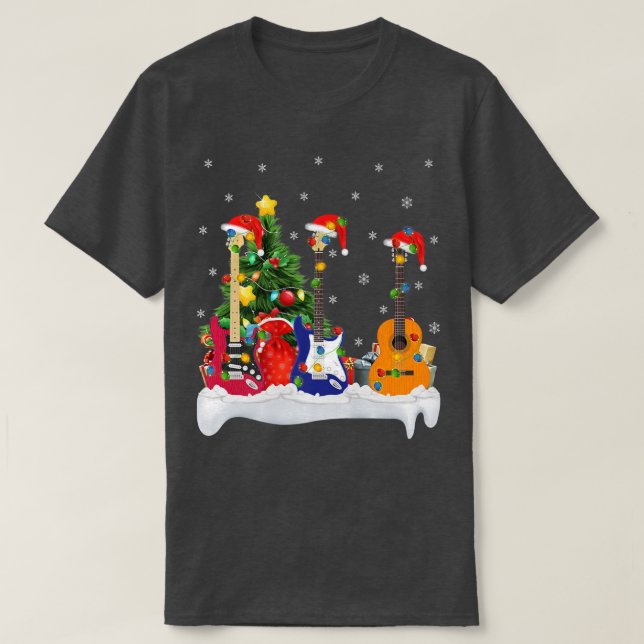 Guitar Music Lover Matching Weihnachtsmannmütze Gu T-Shirt (Design vorne)