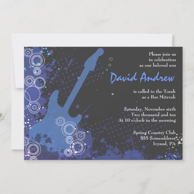 Guitar Musical Bar Bat mitzvah Invitation Party (Devant)
