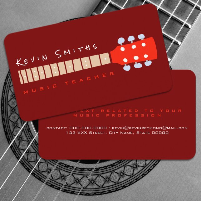 Guitar Neck Dark Red Music Teacher Visitenkarte (Von Creator hochgeladen)