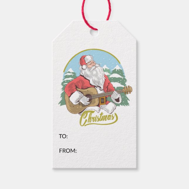Guitar Playing Santa Claus | Weihnachten Geschenkanhänger (Vorderseite)