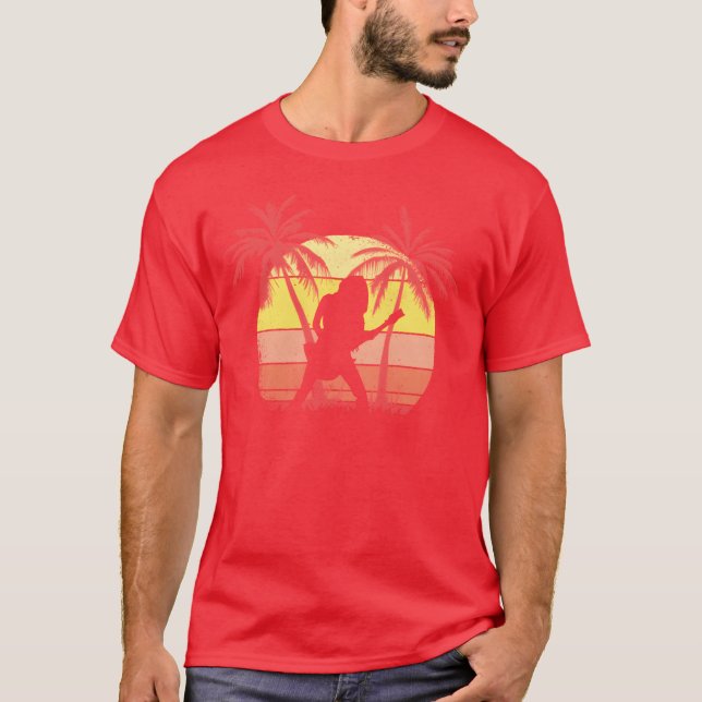 Guitar Rock Girl Summer Sunset 80s Palm retro T-Shirt (Vorderseite)
