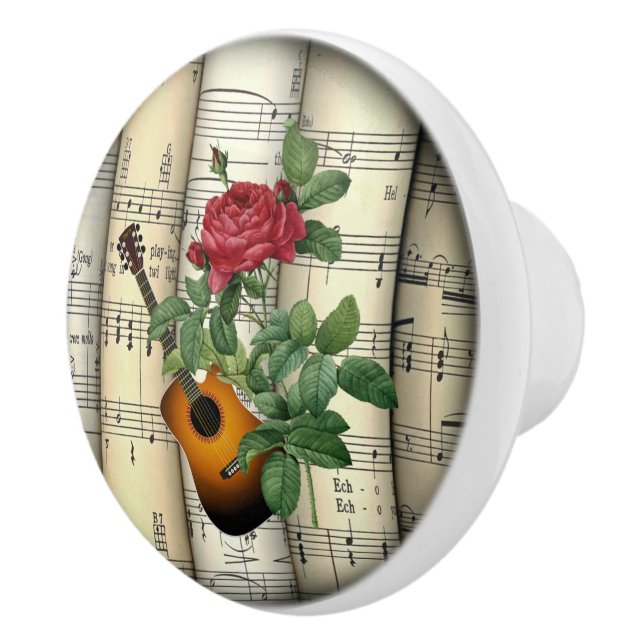 Guitar~Rosa Gallica Pontiana~Pierre Joseph Redouté Keramikknauf (Rechts)