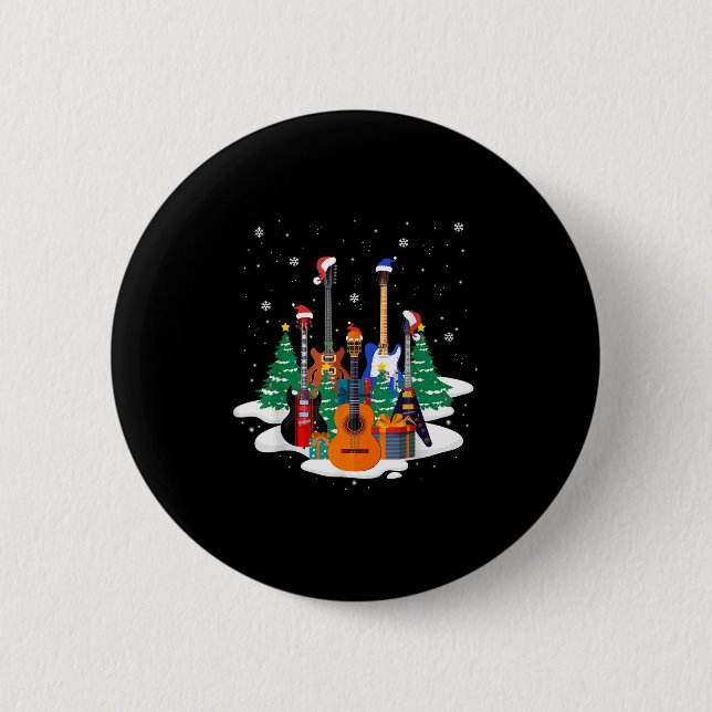 Guitar Santa Hat Christmas Tree Funny Music Loves  Button (Vorderseite)