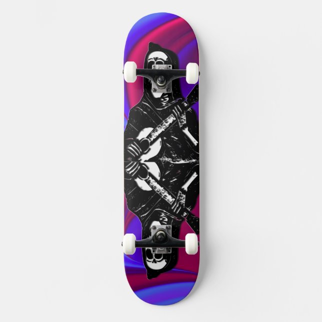 Guitar Skelet Lila Skate Board Skateboard (Vorderseite)