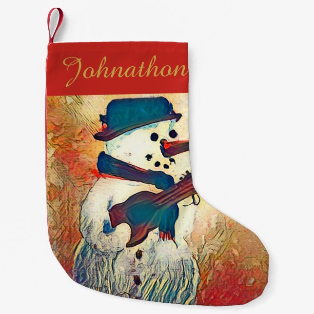 Guitar Snowman Personalisiert Kleiner Weihnachtsstrumpf (Vorderseite)