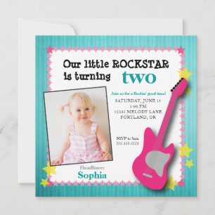 Guitar & Stars Girl's Rockstar Geburtstag Einladung