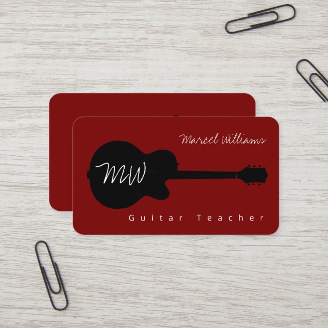 Guitar Teacher Cool Red Business Card Visitenkarte (Vorderseite/Rückseite Beispiel)