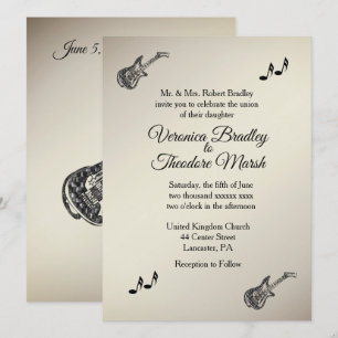 Guitar Theme Antique Gold Hochzeit Einladung