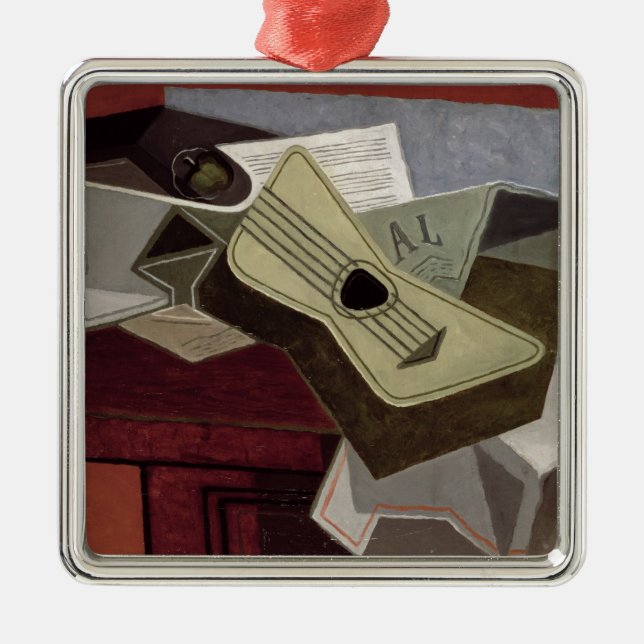 Guitar und Newspaper, 1925 Silbernes Ornament (Vorne)