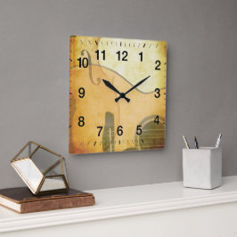 Guitar & Violin Soft Gold Image Quadratische Wanduhr