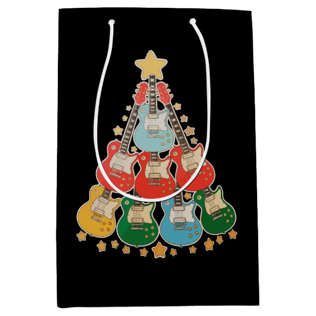 Guitar Weihnachtsbaum Xmas Matching Family Holiday Mittlere Geschenktüte (Vorderseite)