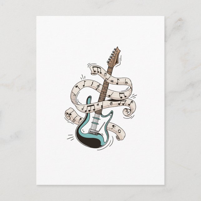 guitar with notes postkarte (Vorderseite)