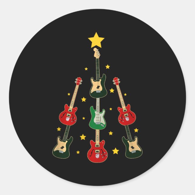 Guitar Xmas Tree Musical Guitar Lovers Guitarist C Runder Aufkleber (Vorderseite)