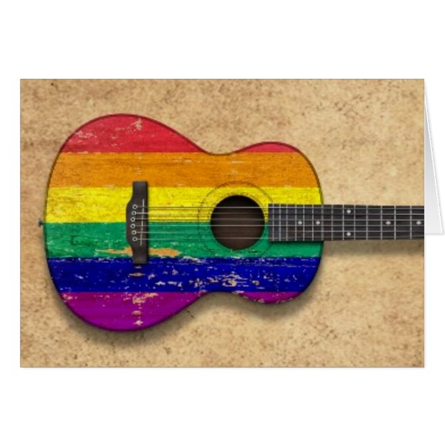 Guitare acoustique d'arc-en-ciel de drapeau usé de (Devant horizontal)
