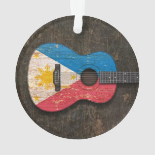 Guitare acoustique rayée et utilisée de drapeau