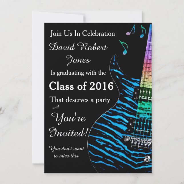 Guitare bleu turquoise Invitation de graduation (Devant)