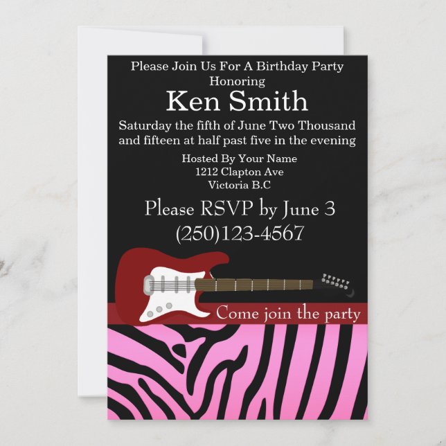 Guitare électrique Invitation Anniversaire #18 (Devant)