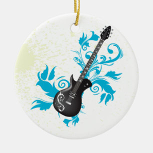 Guitare électrique turquoise feuille ornement pers