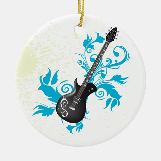 Guitare électrique turquoise feuille ornement pers (Devant)