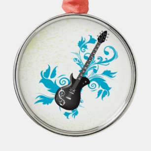 Guitare électrique turquoise feuille ornement pers