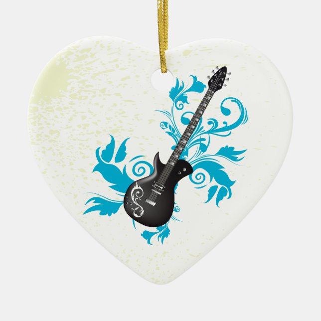 Guitare électrique turquoise feuille ornement pers (Devant)