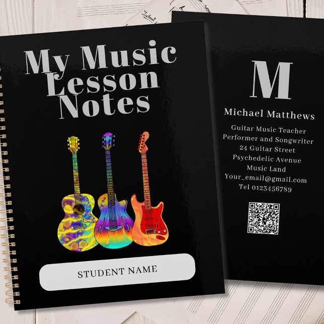 Guitare Enseignant Musique Cours Étudiant Personna (Guitar teacher music lessons student custom notebook planner)