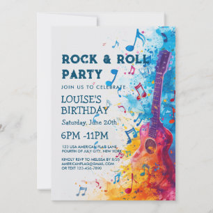 Guitare et notes Rock and Roll Party Invitation