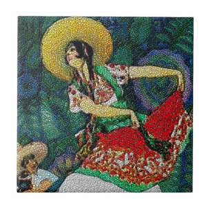 Guitare flamenco femme carreaux murale