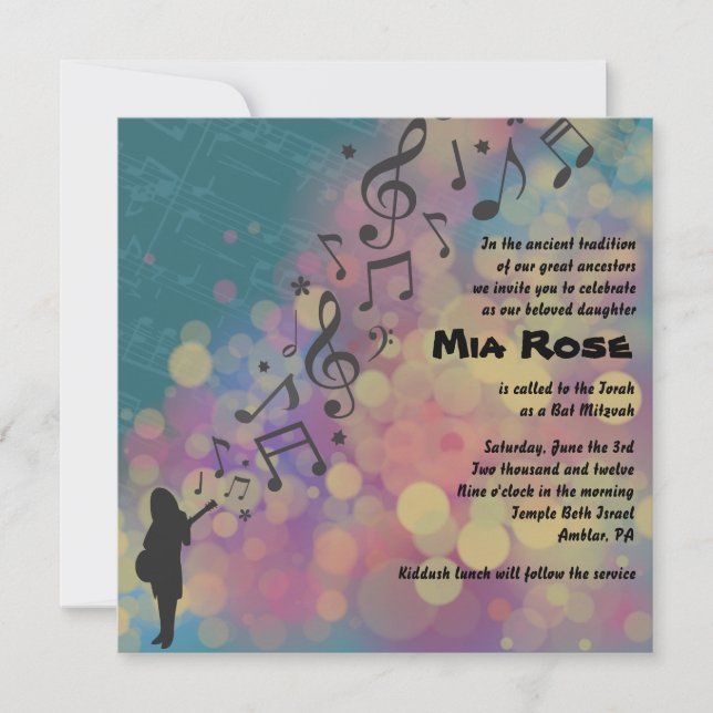 Guitare Girl Bat Bar Mitzvah Invitation (Devant)