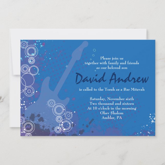 Guitare Musical Bar Bat mitzvah Invitation (Devant)