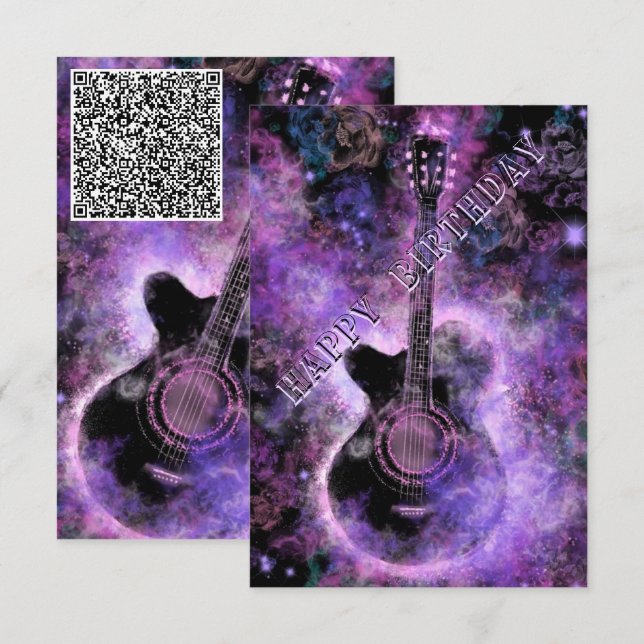 Guitare musicale Carte Anniversaire Votre QR Code  (Devant / Derrière)