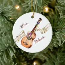 Guitare personnalisée et ornement floral de Noël