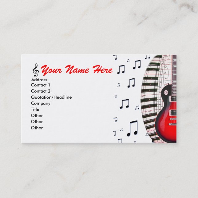 Guitare Piano Keyboard Notes musicales Carte de vi (Devant)