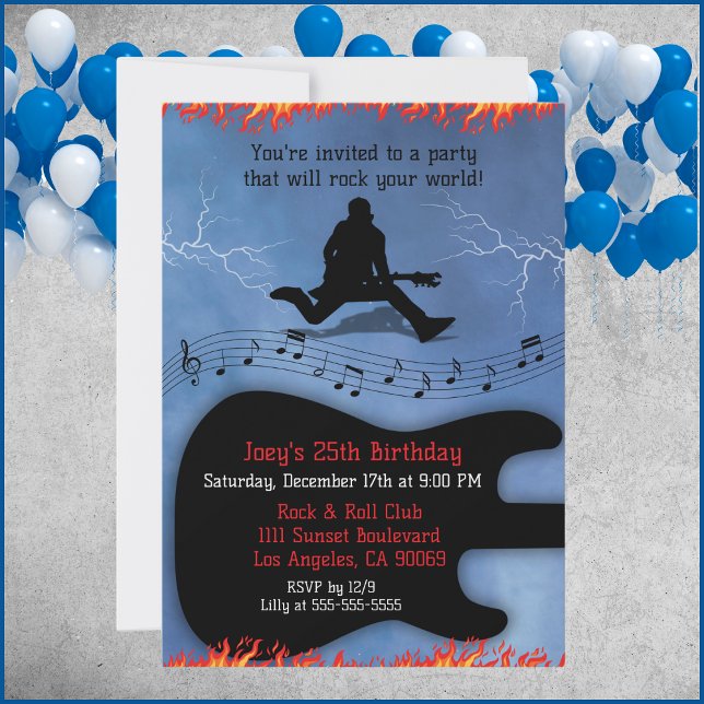 Guitare Rock & Roll Invitations de fête d'annivers (Rock & Roll Guitar Birthday Party Invites)