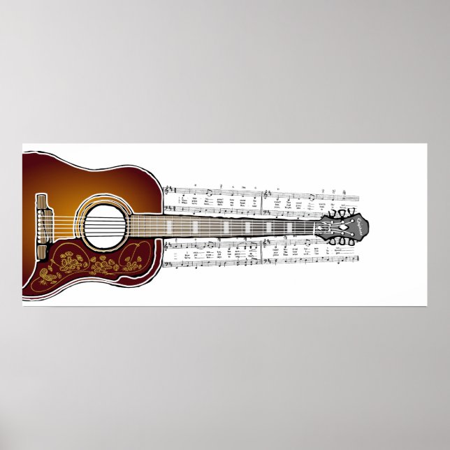 Guitare vintage avec Partition - Poster (Devant)